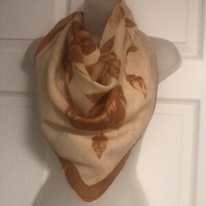 Antique Unique Floral Print Square Silk Scarf.
